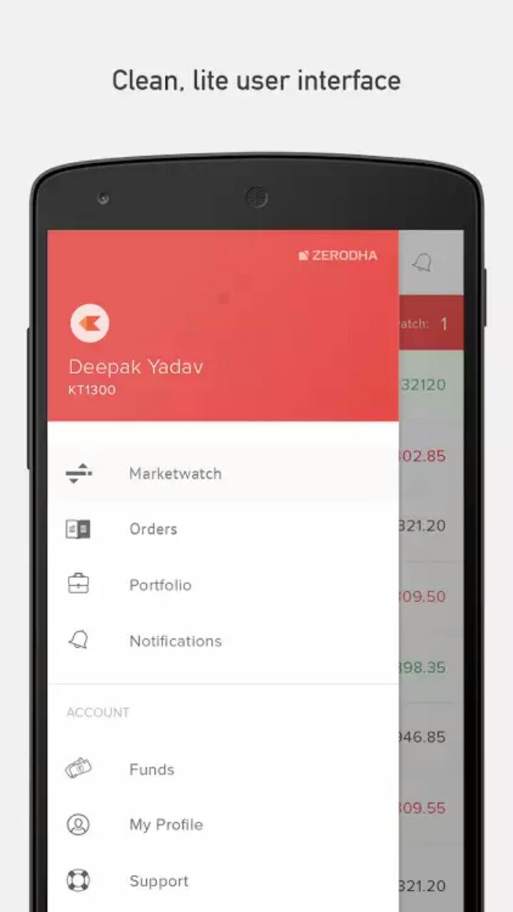 Zerodha Kite Mobile App Dashboard