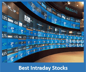 A laptop with an intraday stock display, with words such as Up, Down, and Stocks Tweeted displayed on a screen.